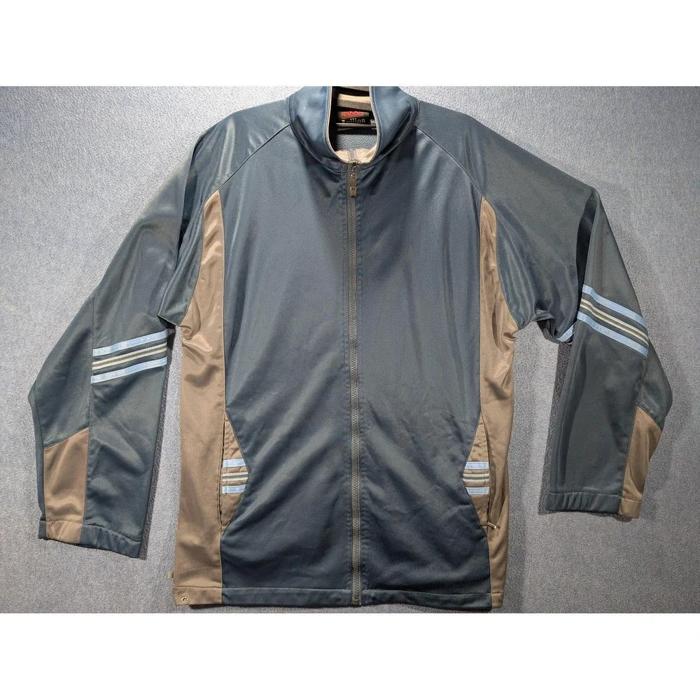 Bullion Track Jacket Mens Large Blue Tan Colorblock Full Zip Stripe Pockets